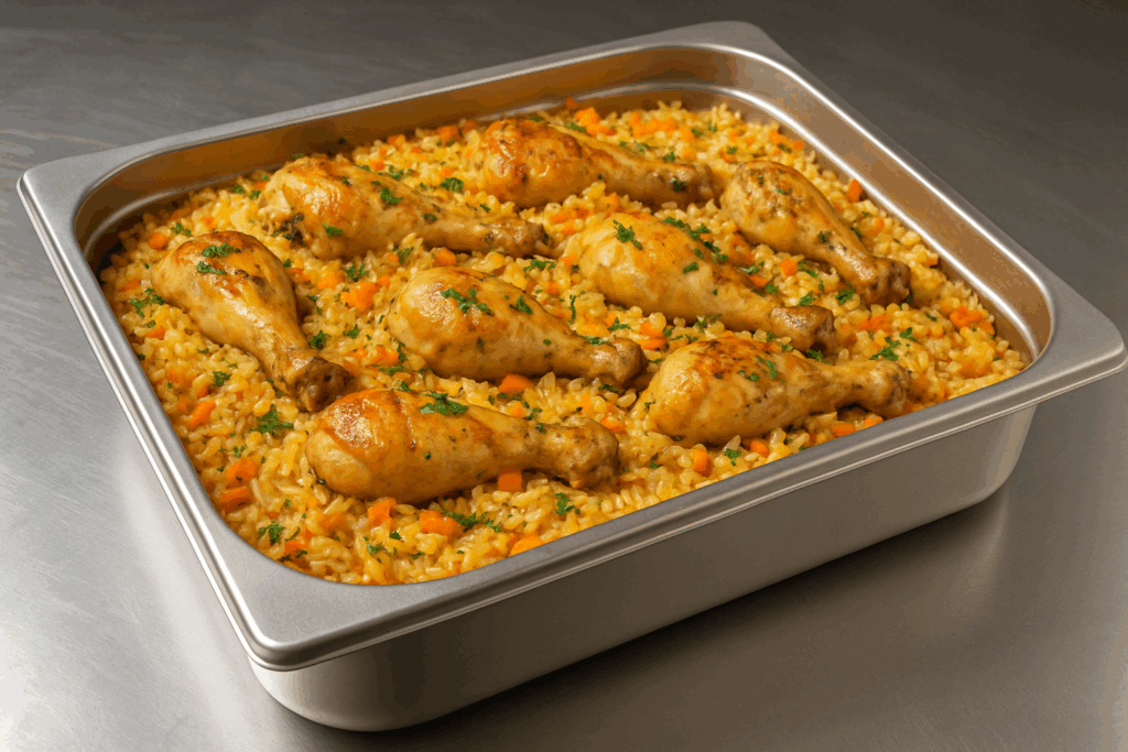 Пиле с ориз, поднесено в голяма метална тава – Koko Foods Казанлък